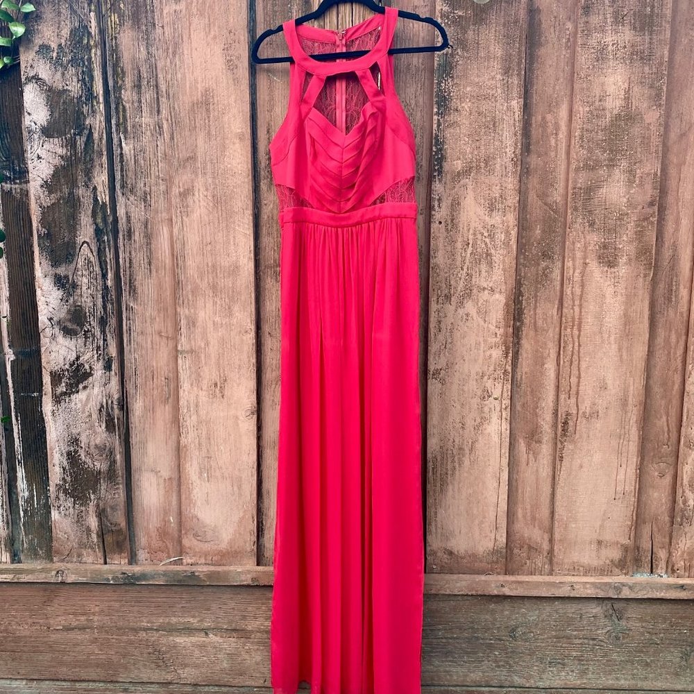 BCBGeneration Red Lace Panel Full Length Prom Dress – Size 8